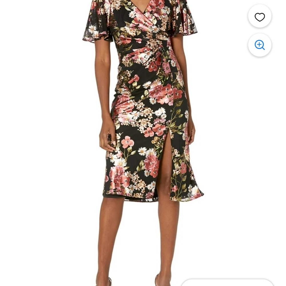 Adrianna Papell Black Floral Midi Dress